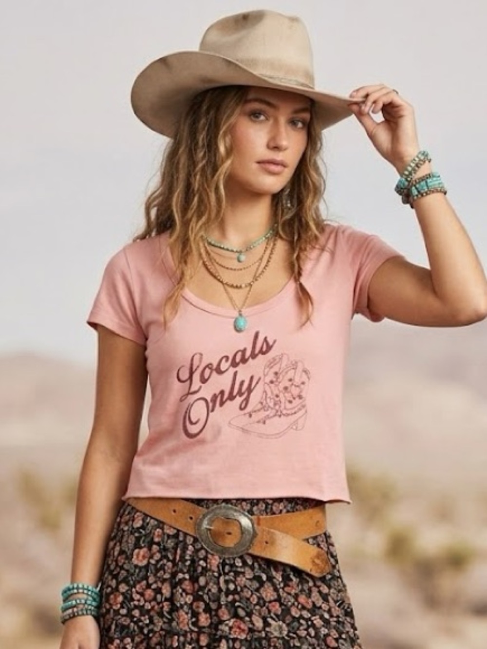 Western Cowgirl Coral graphic tee with cowboy boots